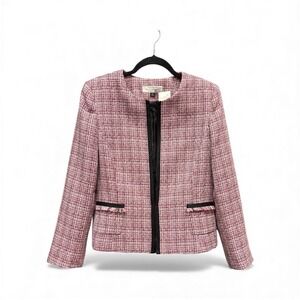 Tahari Petite Textured Collarless Jacket Blazer Pink White Black Women 10P